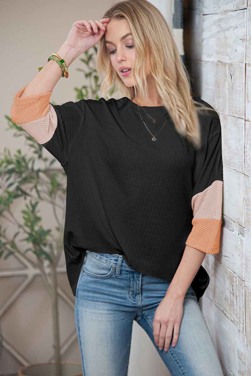 CWTBLS1321_SUMMER BAGGY CREW NECK SEVEN-POINT SLEEVE TOP