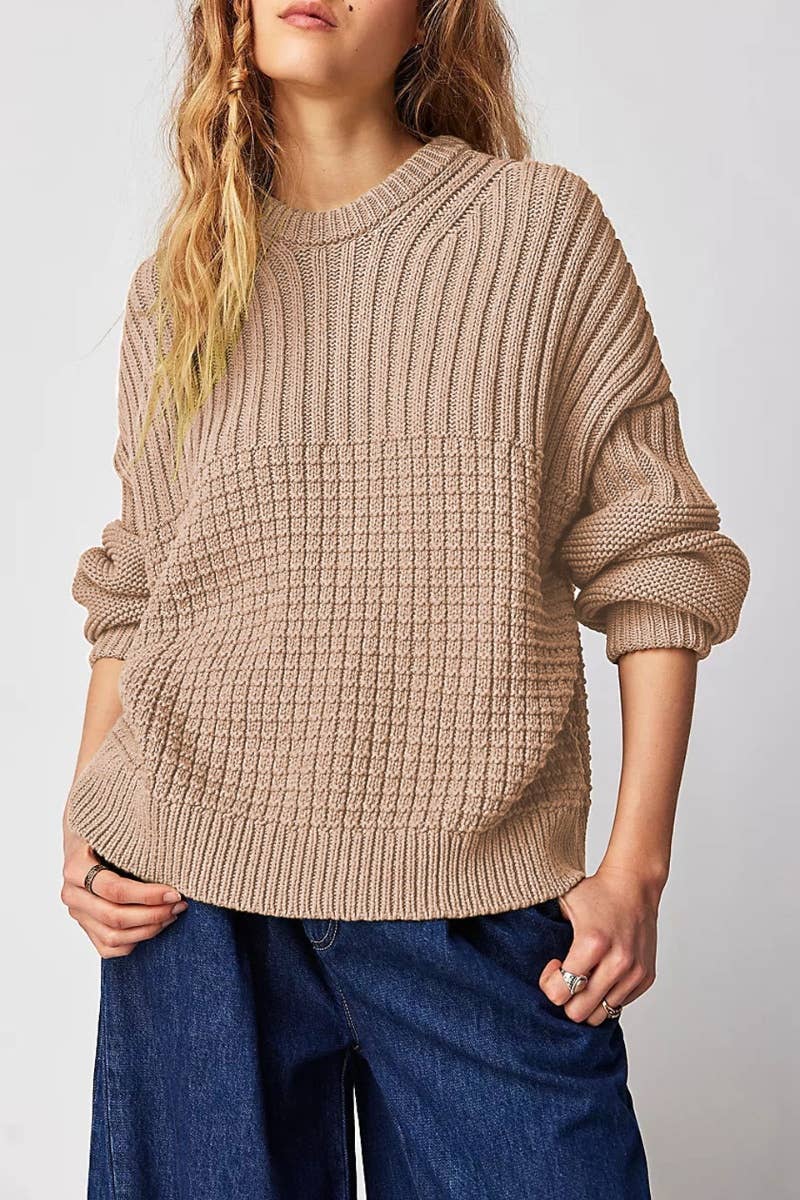 CWOSWL5836_SOLID COLOR CREW-NECK LONG-SLEEVED SWEATER