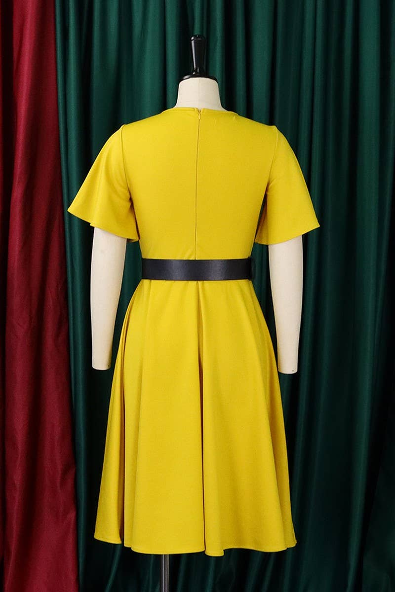 CWDSD3579_PLUS SIZE BELL SLEEVE SOLID COLOR MIDI DRESS