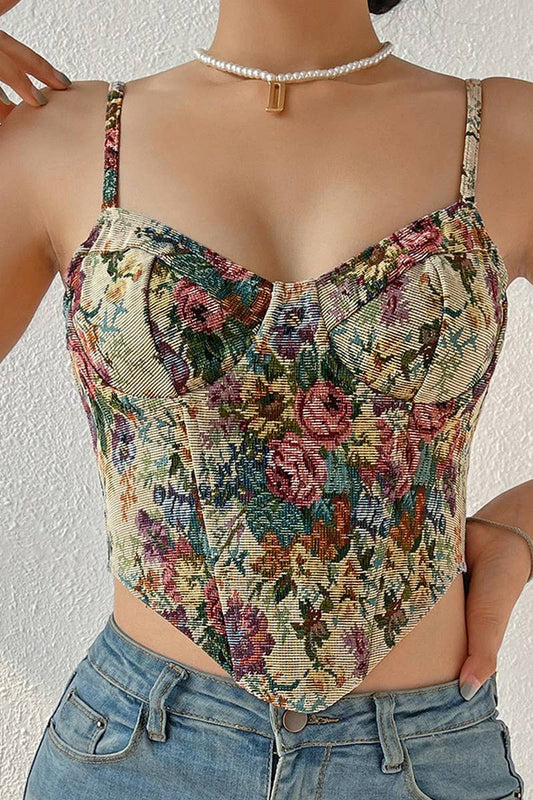 CWTTK0743_VINTAGE FLORAL PRINT HERRINGBONE CAMISOLE