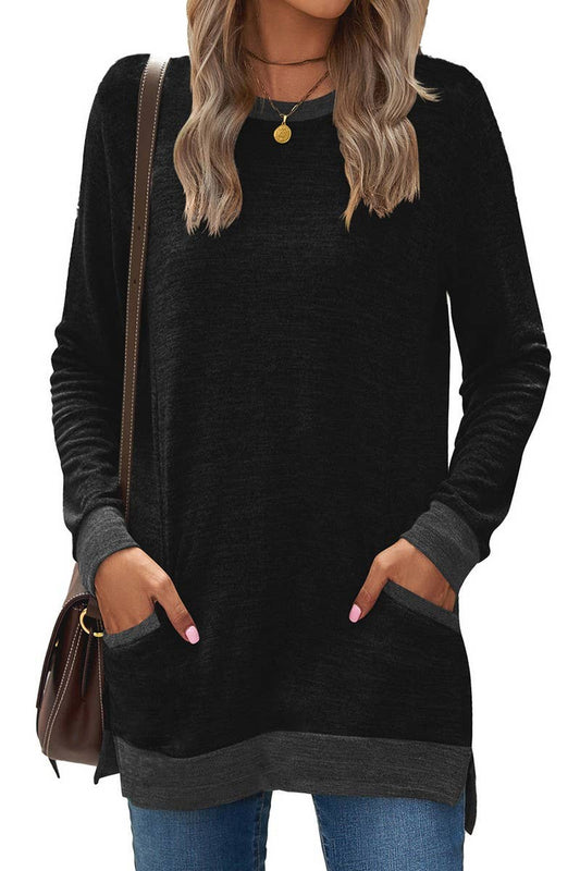 CWTBLL2412_CREW NECK COLORBLOCK POCKET LONG SLEEVE PULLOVER