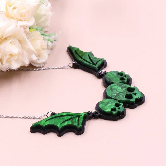 HALLOWEEN GOTHIC SKULL BAT NECKLACE