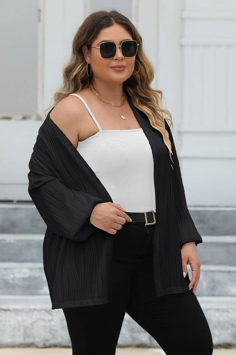 CWOSWL1581_PLUS Size Open Front Long Sleeve Cardigan Top