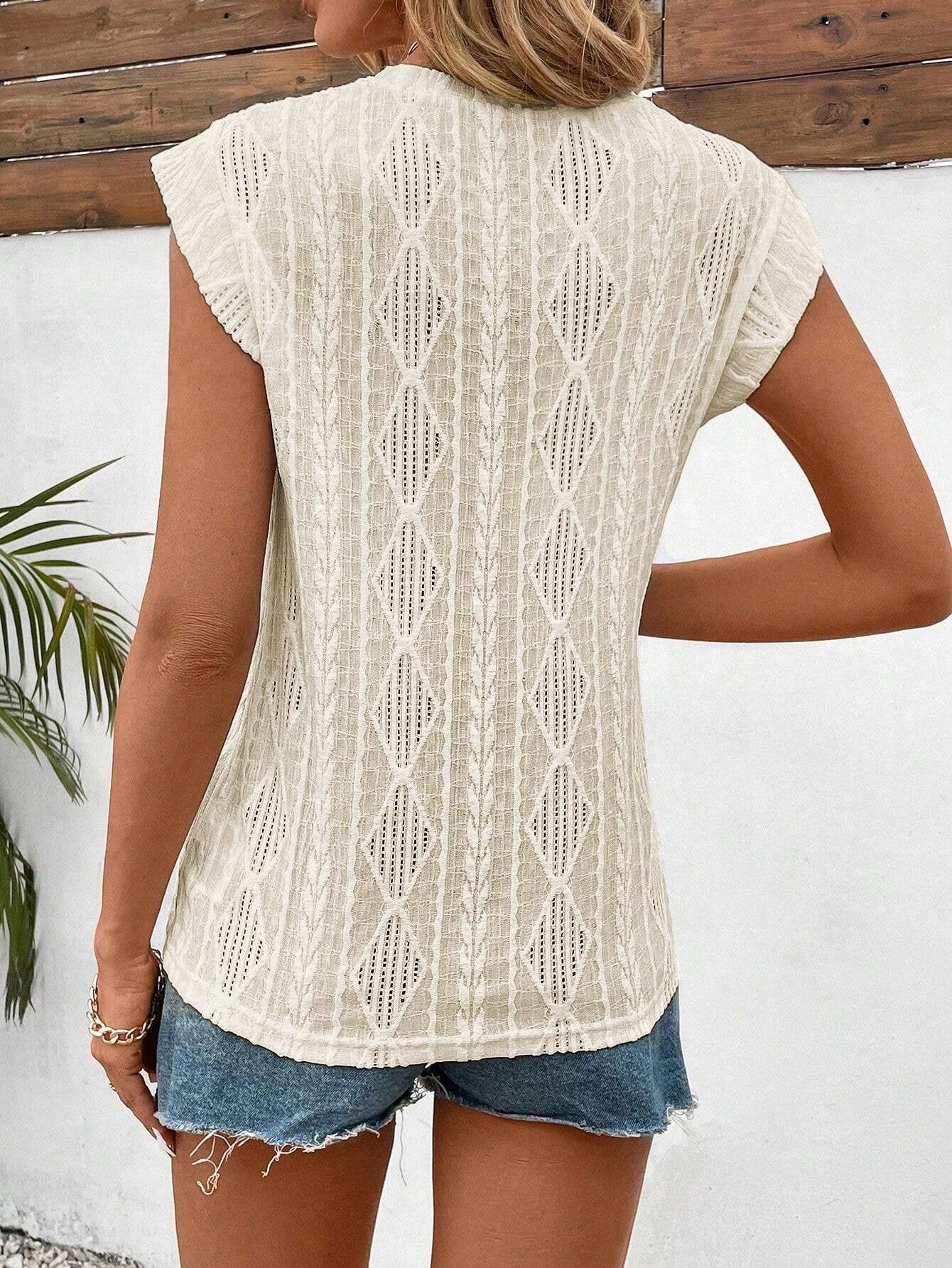 Crew-neck jacquard short sleeve baggy tank top