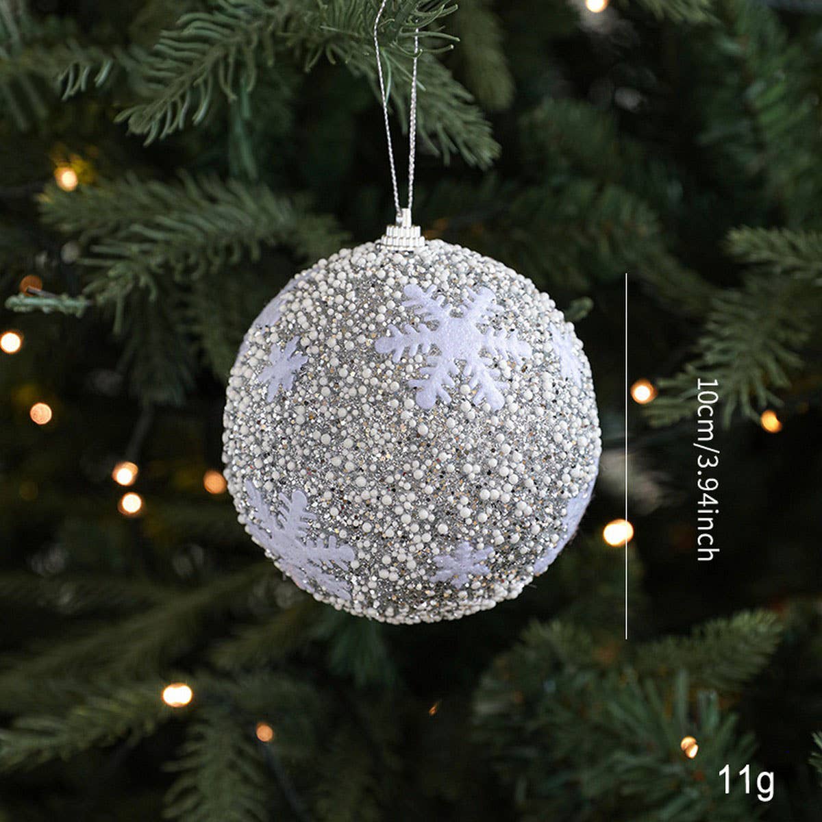 Silver Foam Glitter Xmas Balls Bows Tree Topper