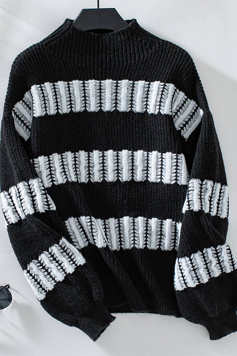 CWOSWL2931_STRIPED MOCK NECK KNIT SWEATER