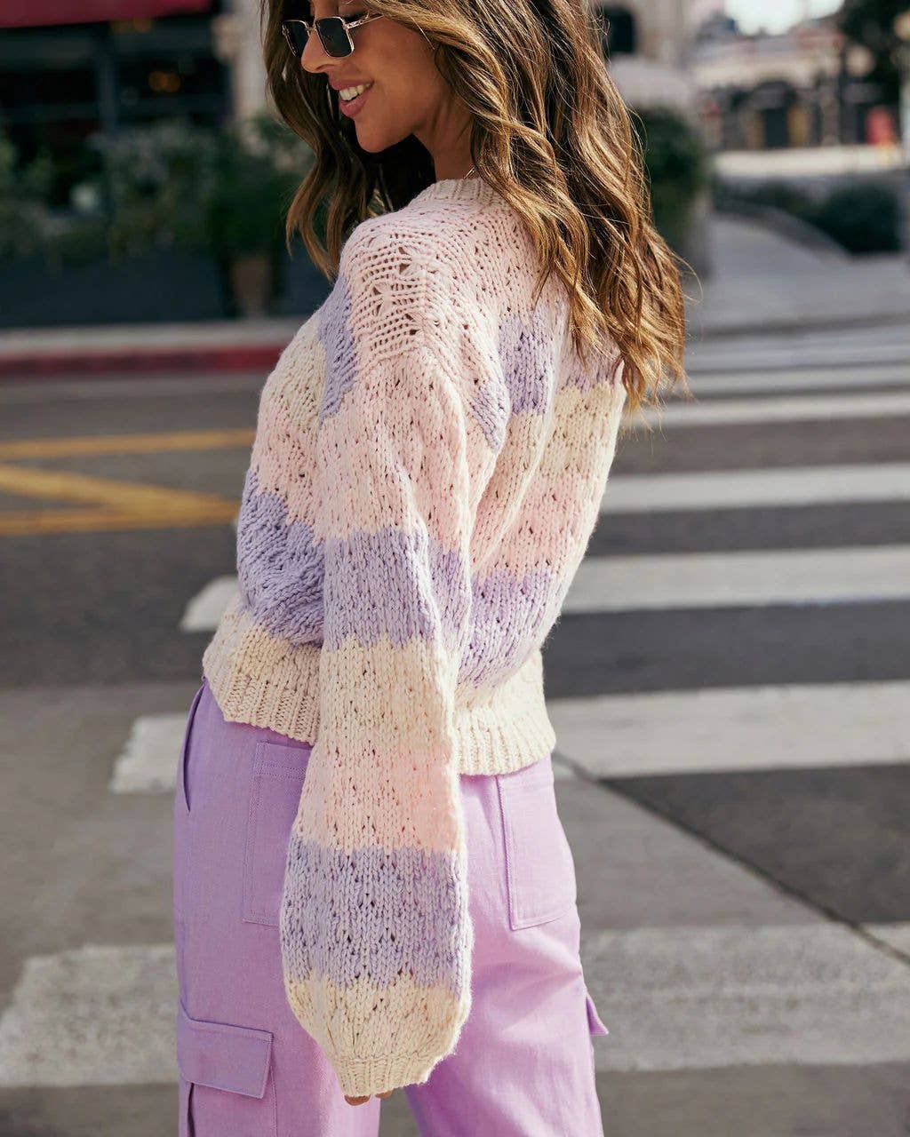 Color-blocking long-sleeved knitted cardigan