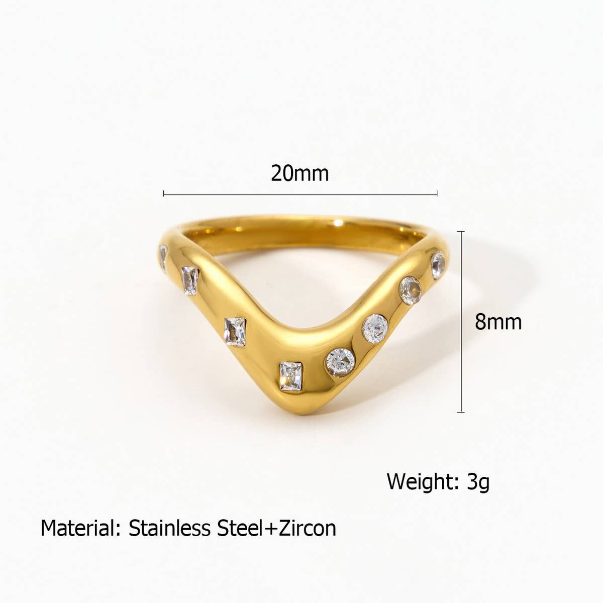 Geometric CZ Steel Ring with Luxe Gloss Finish