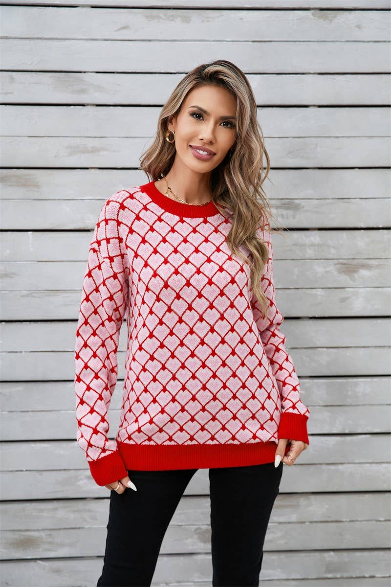 CWOSWL5760_VALENTINE'S DAY ROUND NECK SMALL HEART SWEATER
