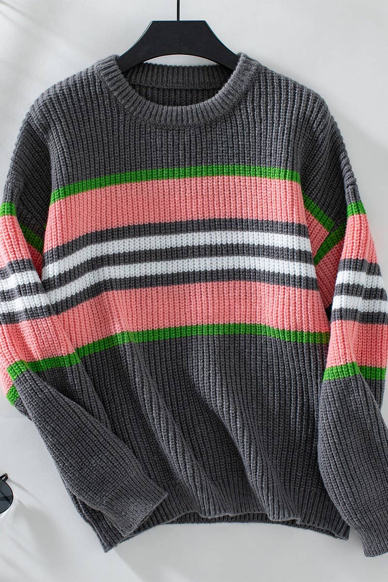 CWOSWL2918_RAINBOW STRIPED KNITTED SWEATER