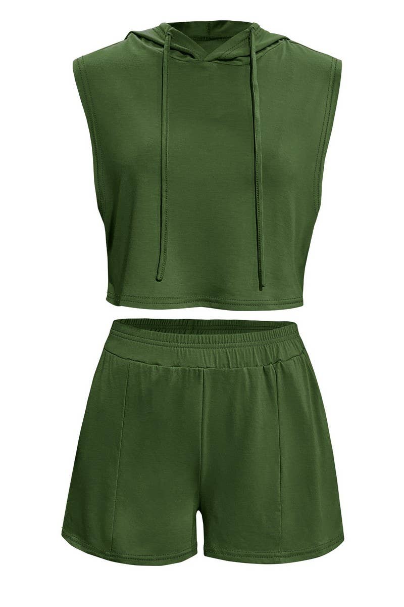 CWSS1072_HOODED PATCHWORK CASUAL VEST SHORTS TWO-PIECE SET