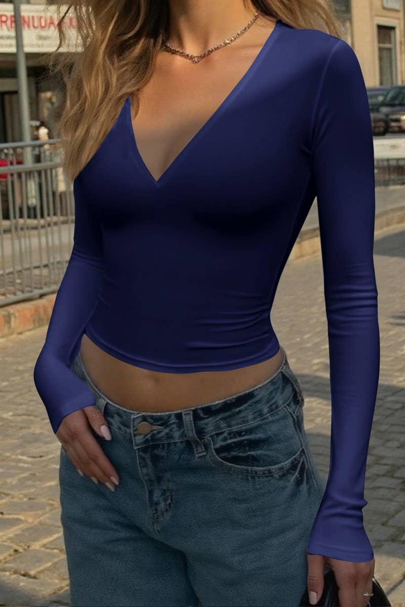 CWTBLL01008_TRENDY SLIM FIT LONG SLEEVE CROP TEE