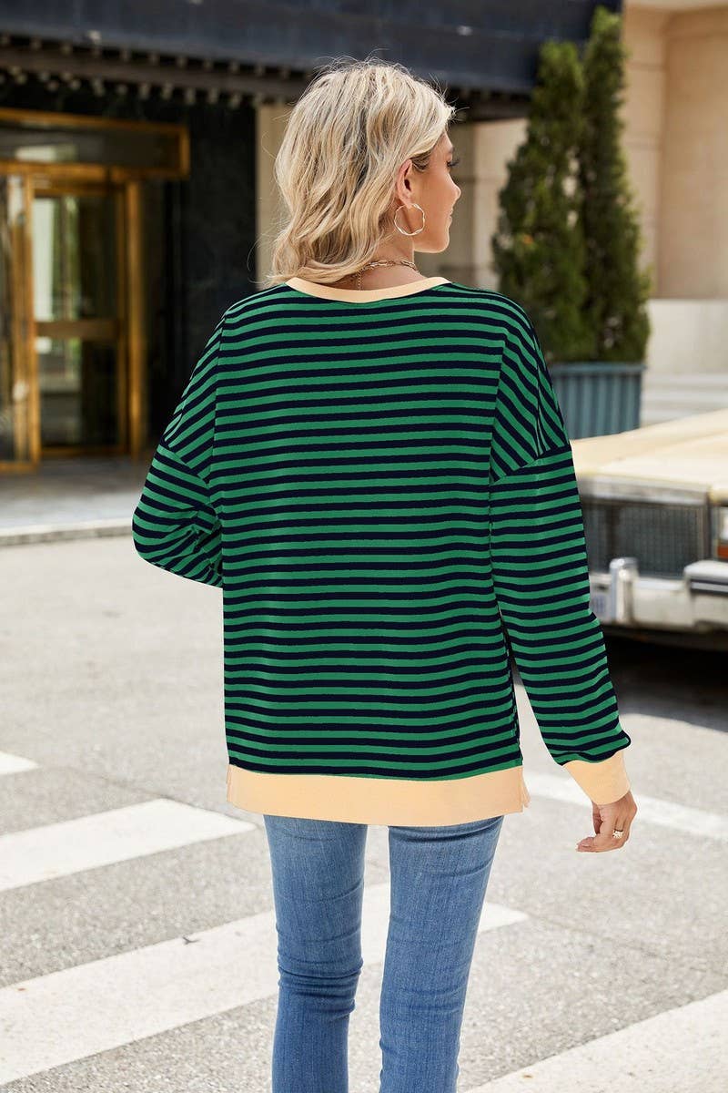 CWTBLL1198_CONTRAST COLOR ROUND NECK STRIPED SWEATSHIRT