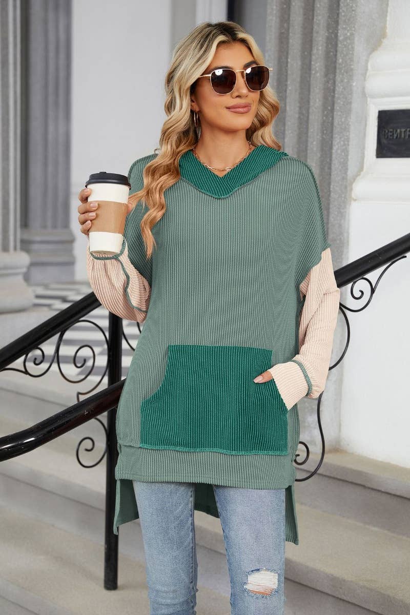 CWOHOL0999_COLOR-MATCHING HOODED POCKET LONG-SLEEVED HOODIE