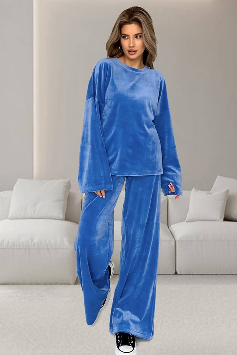 CWSPJ0346_VELVET LONG-SLEEVED TROUSERS PAJAMA SET