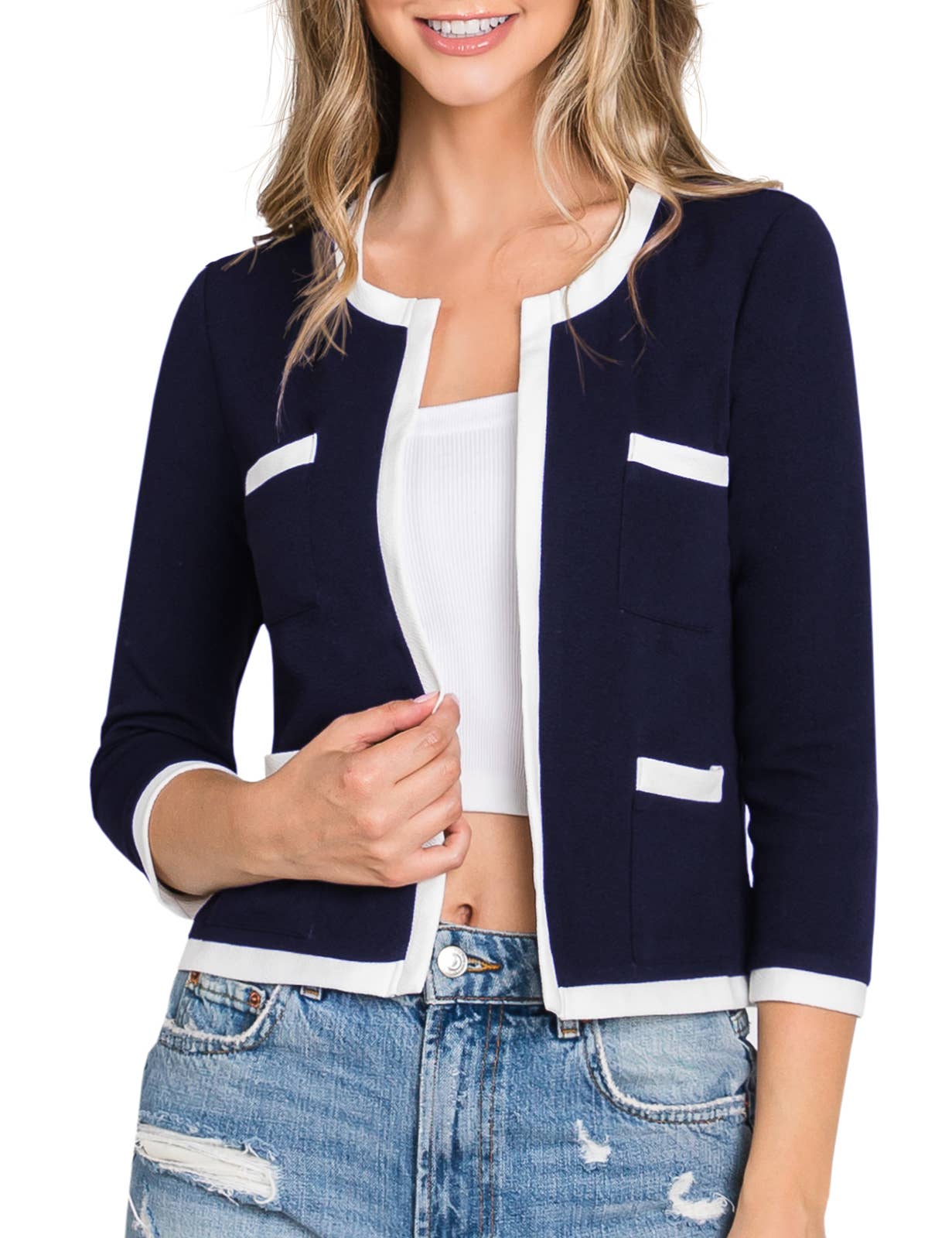 CWOBL103_3/4 Sleeve Bolero Open Front Cardigan