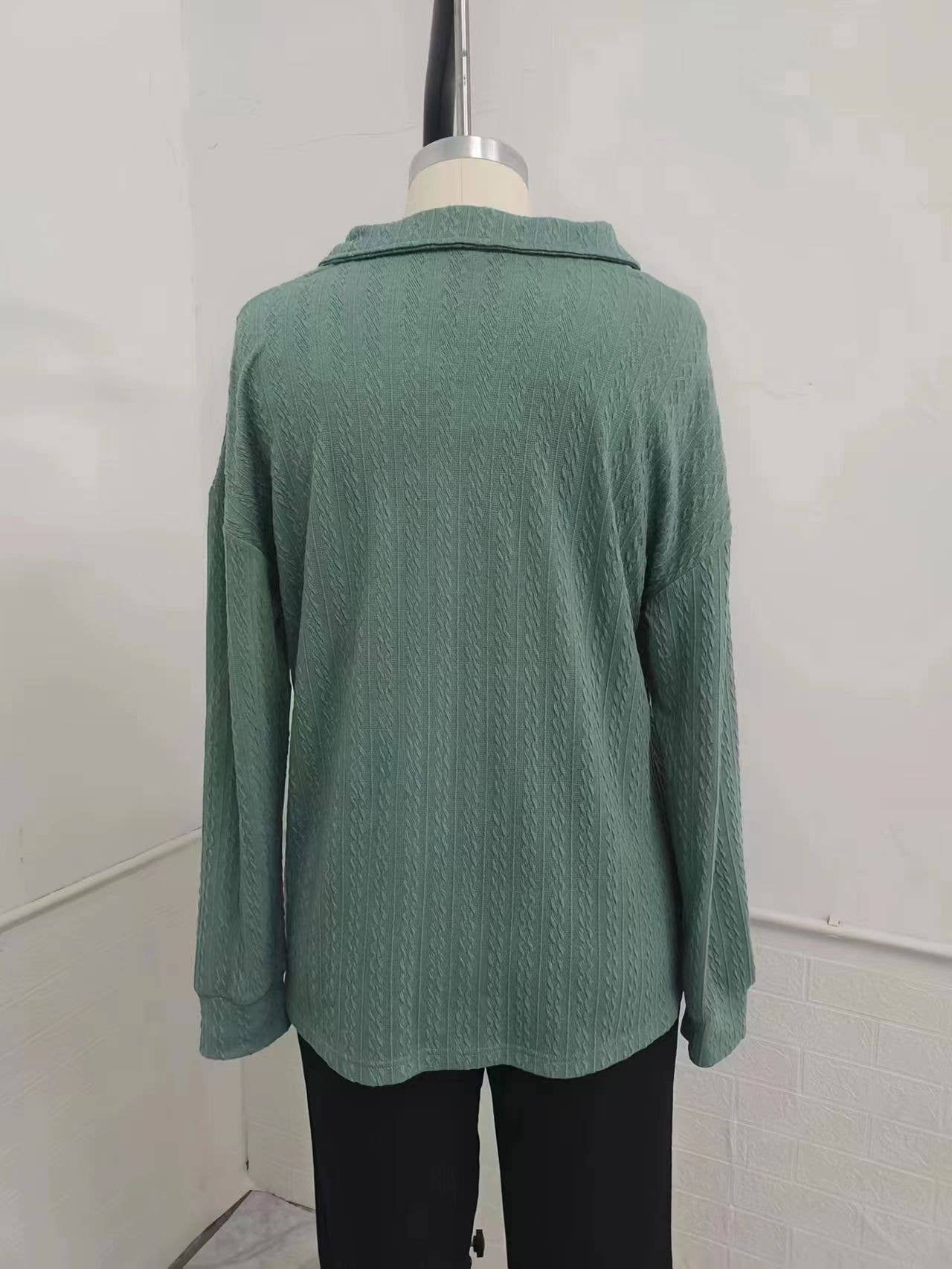 CASUAL SOLID COLOR CARDIGAN LOOSE POLO SHIRT