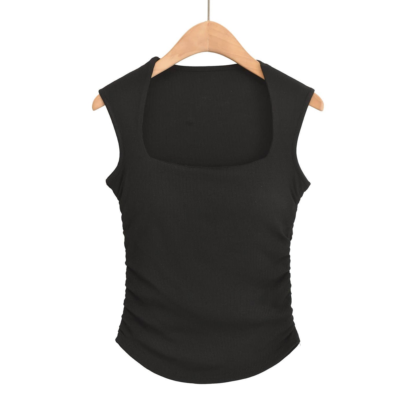 DOUBLE SQUARE NECK TIGHT PLEATED TOP