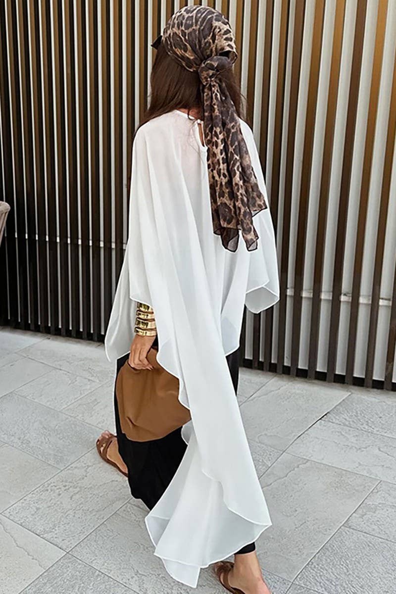 CWTBLL538_SOLID COLOR SEE-THROUGH LOOSE LONG-SLEEVED TOP