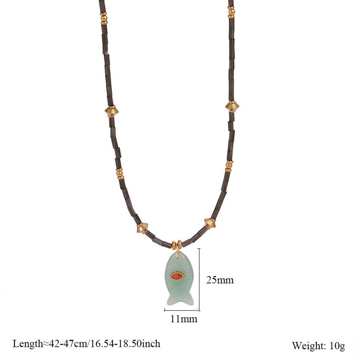 Animal Fish Necklace with Gem and Steel_CWMM7531