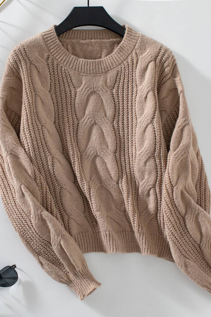 CWOSWL2869_SOLID COLOR PULLOVER CABLE KNIT SWEATER