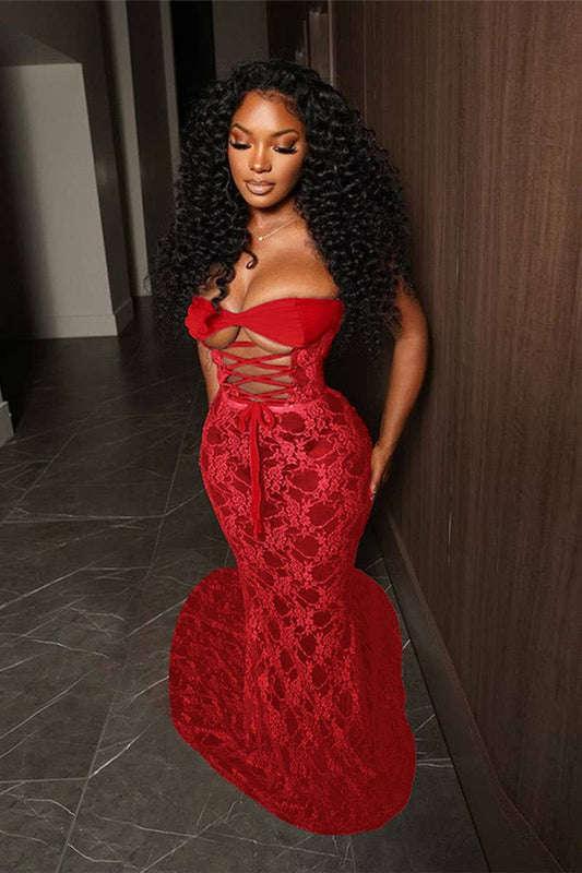 CWDMD6428_STRAPLESS LACE SEE-THROUGH LONG SKIRT