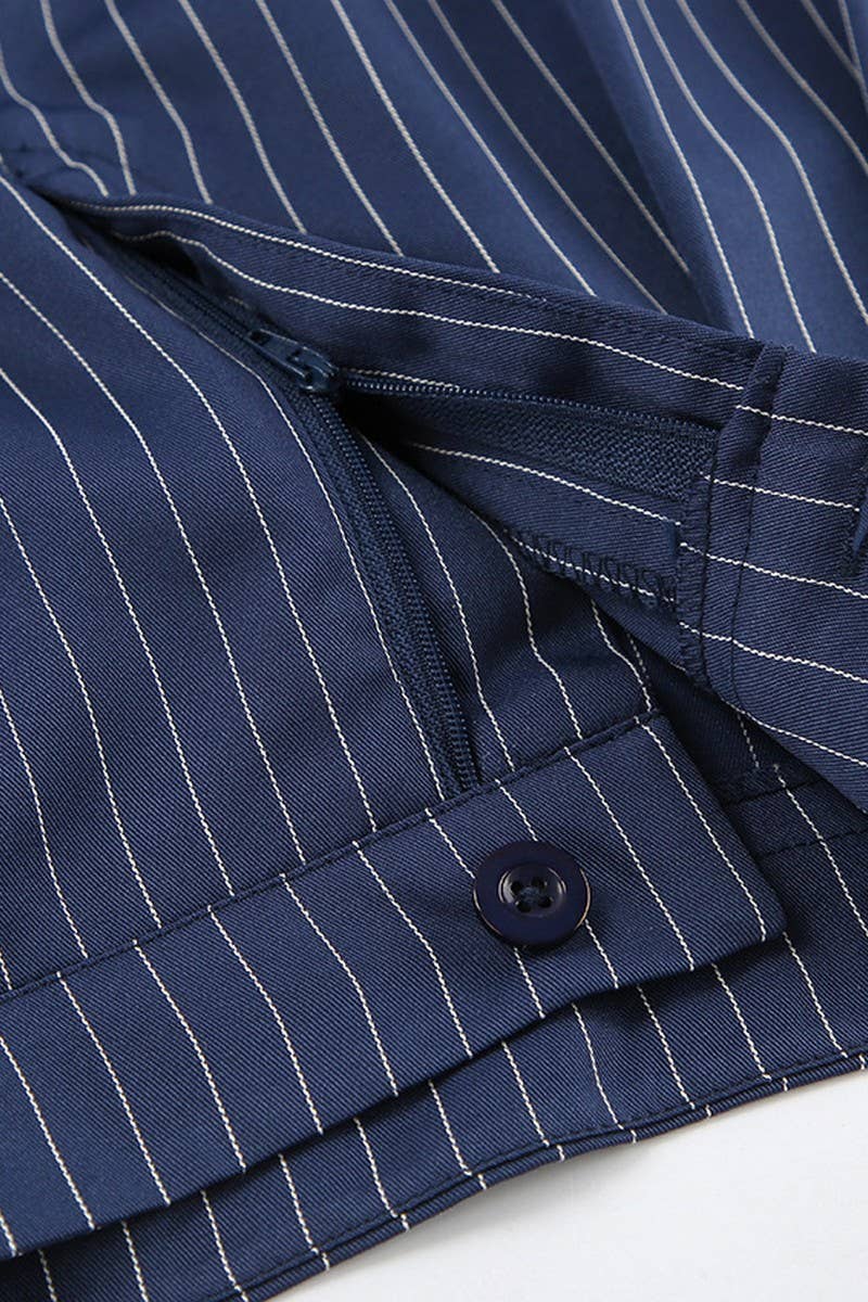 CWBLP1721_HIGH-WAISTED NAVY BLUE STRIPED STRAIGHT-LEG PANTS