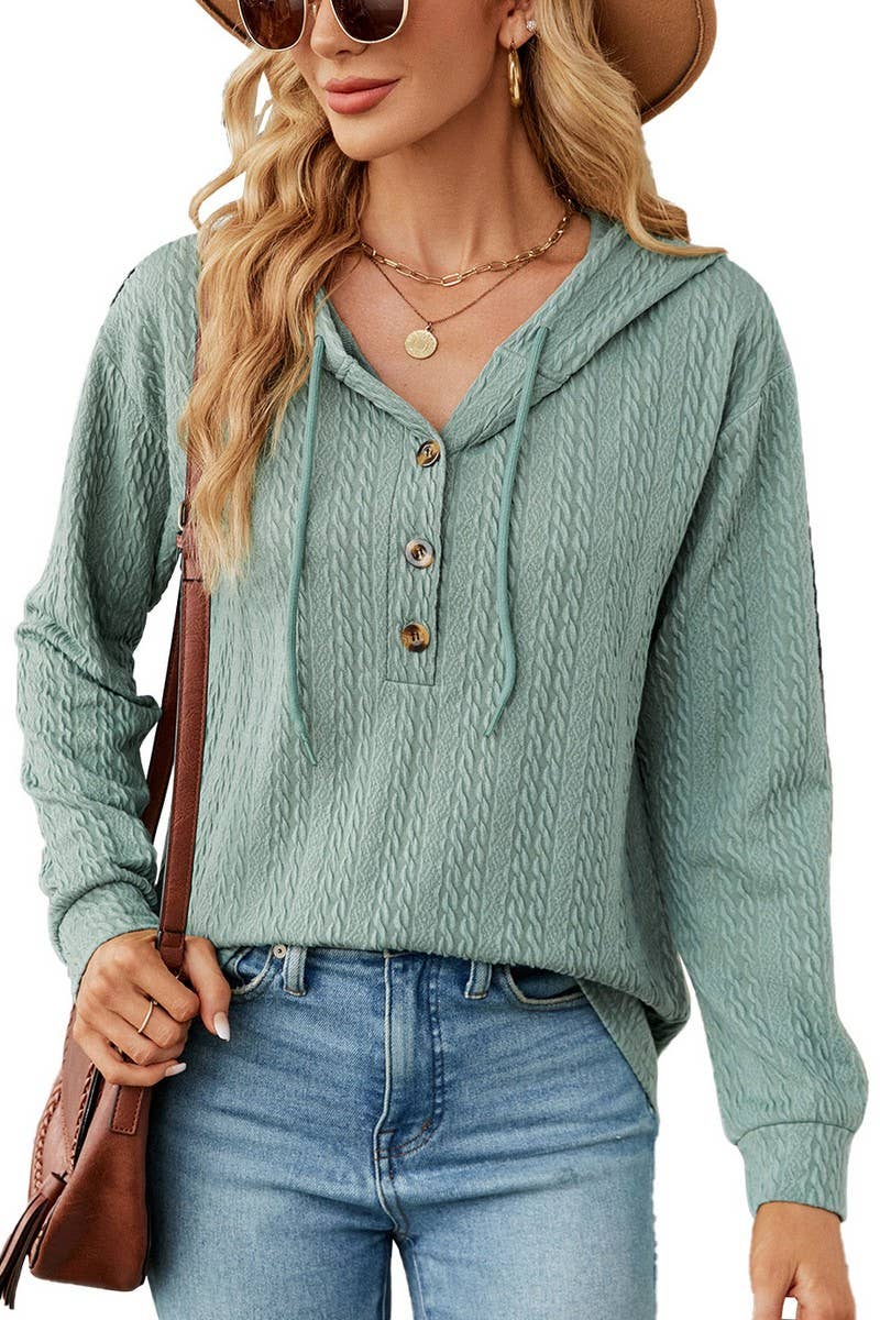 CWOHOL0475_Casual V-Neck Hoodie Long Sleeve Top