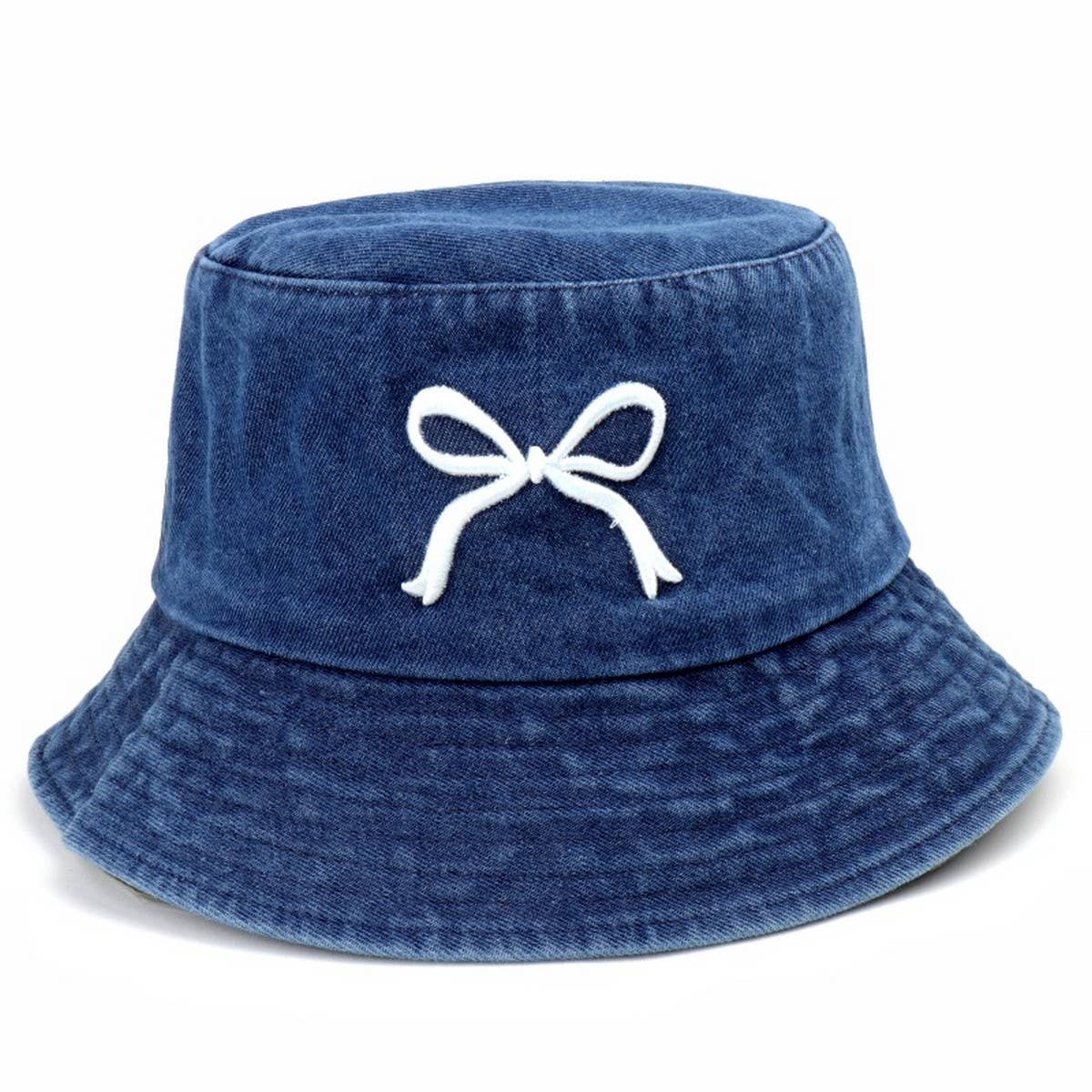 CWAH1652_Fashion Bow Embroidered Denim Wash Bucket Hat