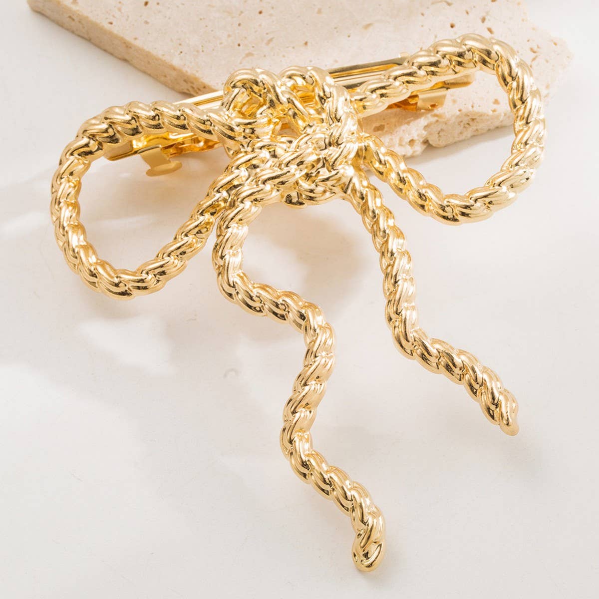 Boutique Metal Rhinestone Bow Elastic Hair Tie_CWAHA6180