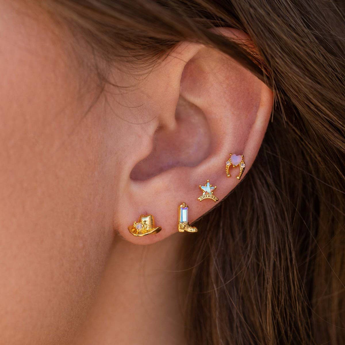 Women??¢s Cowboy Boots Hat Horseshoe Stud Earrings_CWAJE5075
