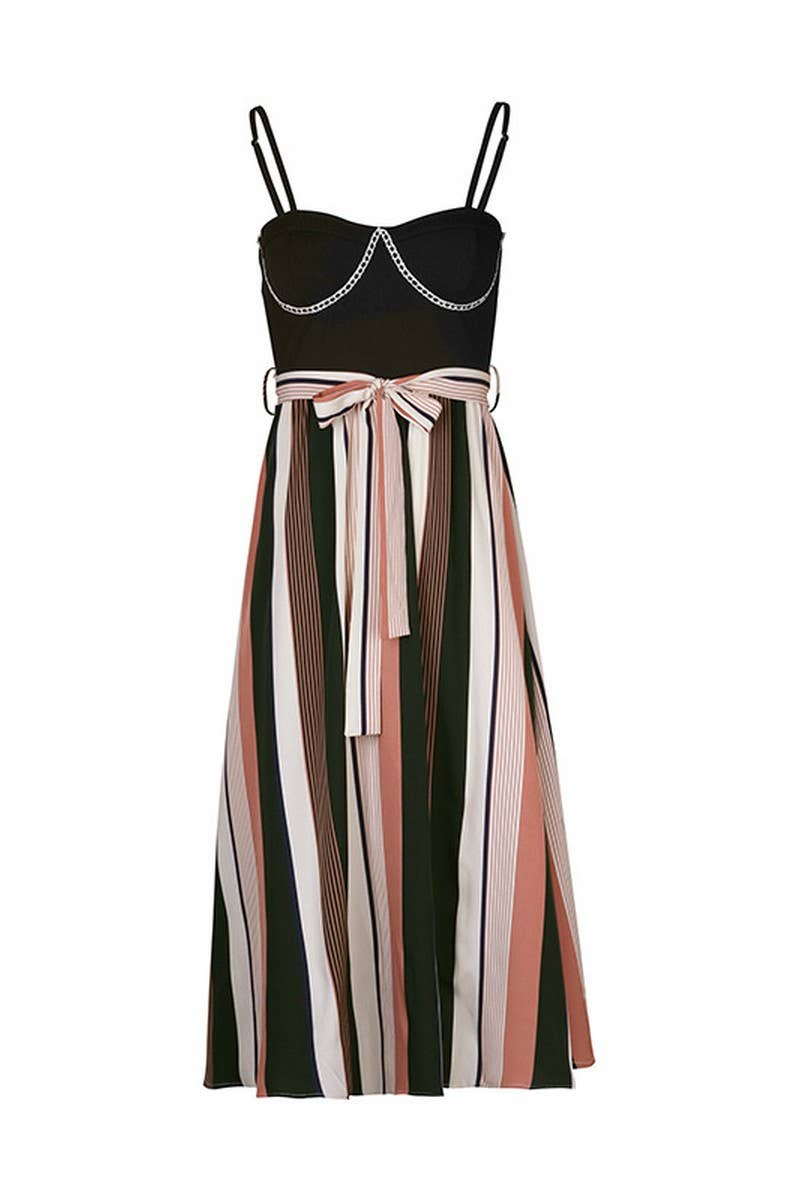 CWDHL0658_SUMMER FASHION COLORBLOCK SUSPENDER DRESS