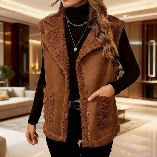 Corduroy collar and suede vest jacket