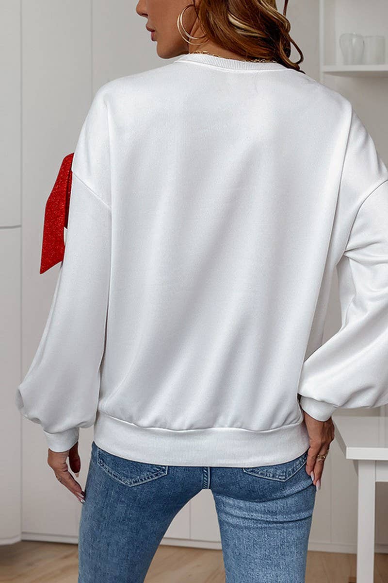 CWTBLL2467_ROUND NECK CHRISTMAS TIE BOW SWEATSHIRT