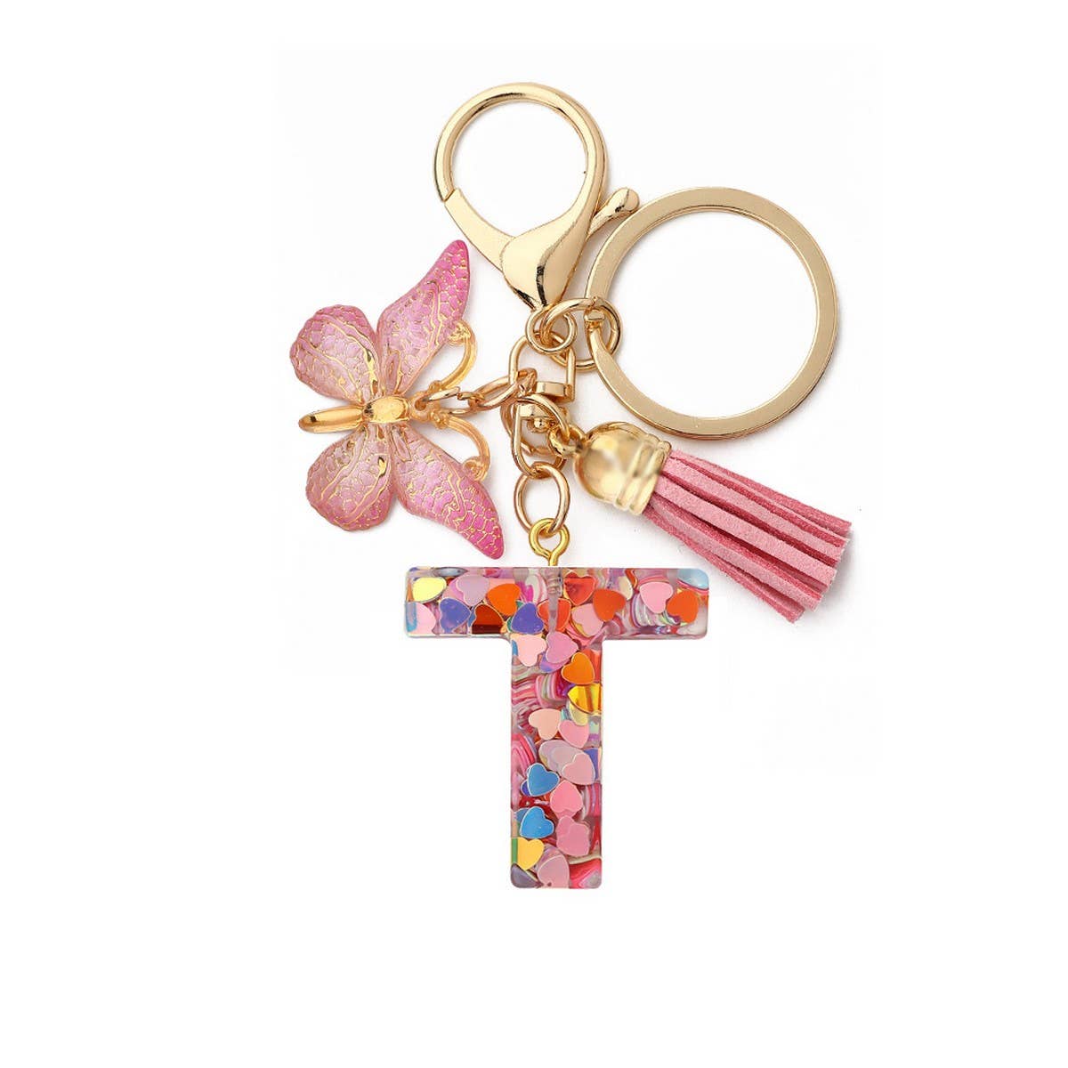CRYSTAL LETTER SEQUIN RESIN KEYCHAIN