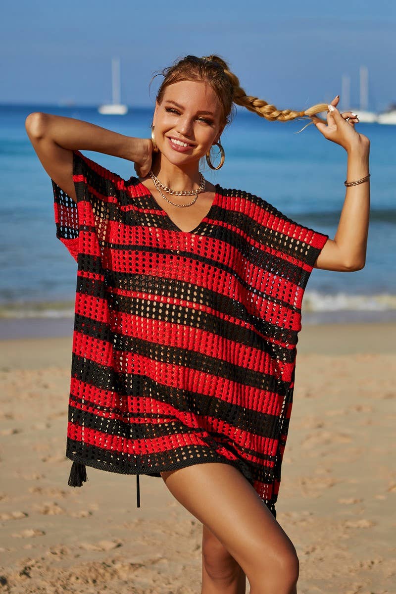 CWOSWS0031_Crochet Bikini Cover V-Neck Beach Top Sweater