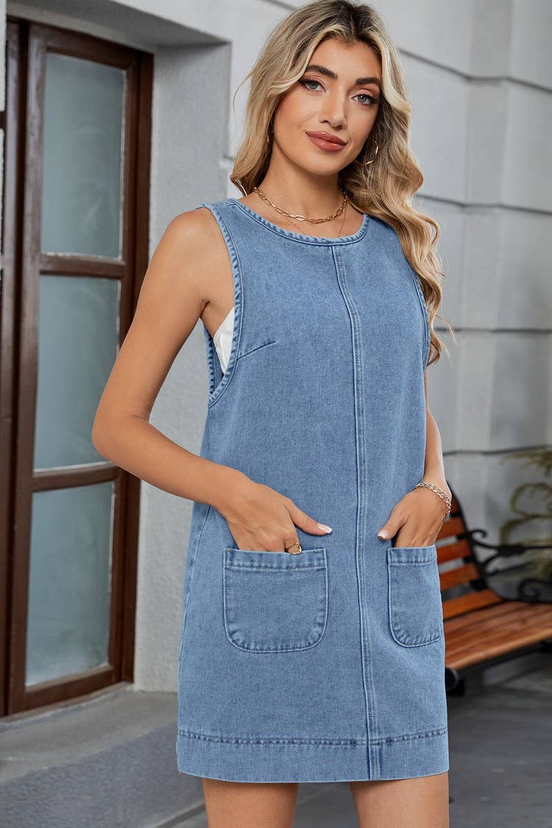 CWDSD10895_WASHED DENIM BACKLESS TANK MINI DRESS