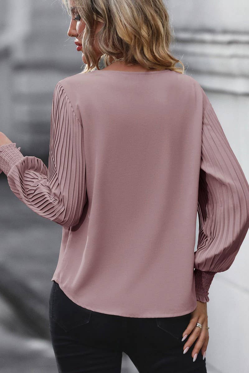 CWTBLL1722_V-NECK SOLID COLOR LONG SLEEVE SHIRT
