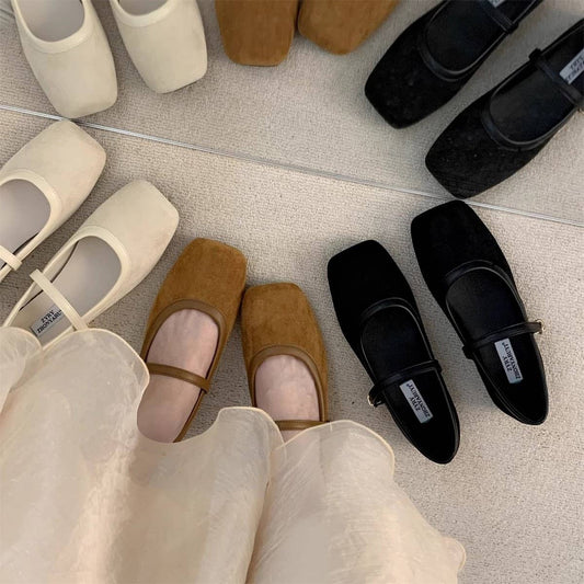 Retro Suede Mary Janes with Low Block Heels