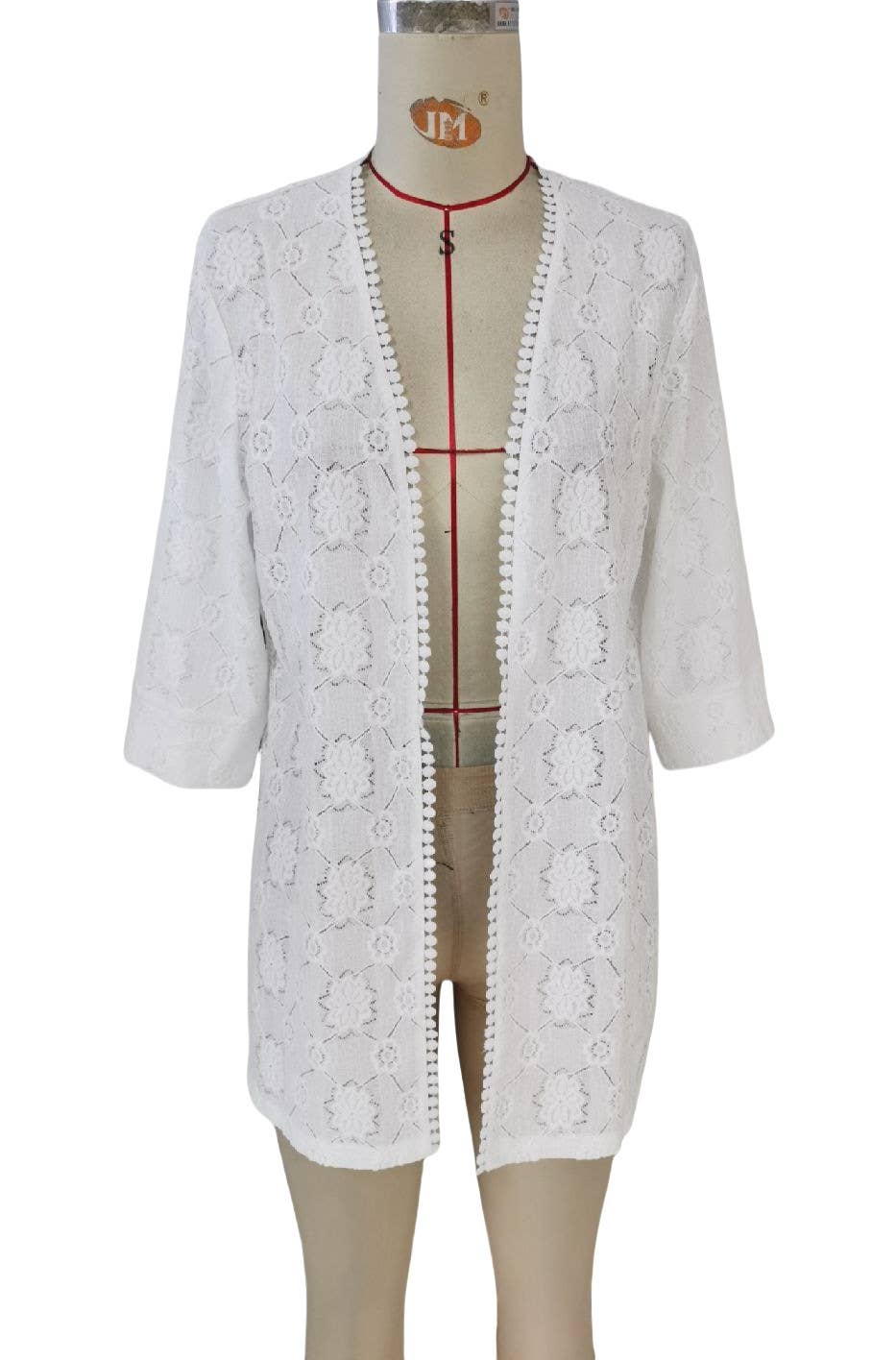 Elegant solid-color lace patchwork cardigan