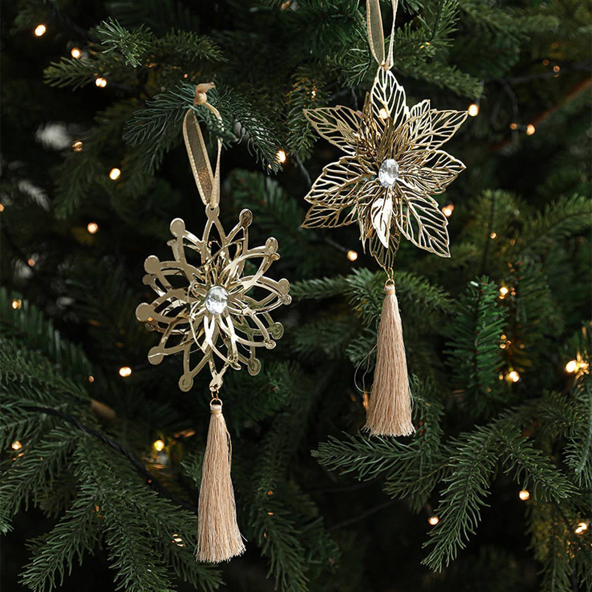 Gold Metal Snowflake Hanging Xmas Tree Decor
