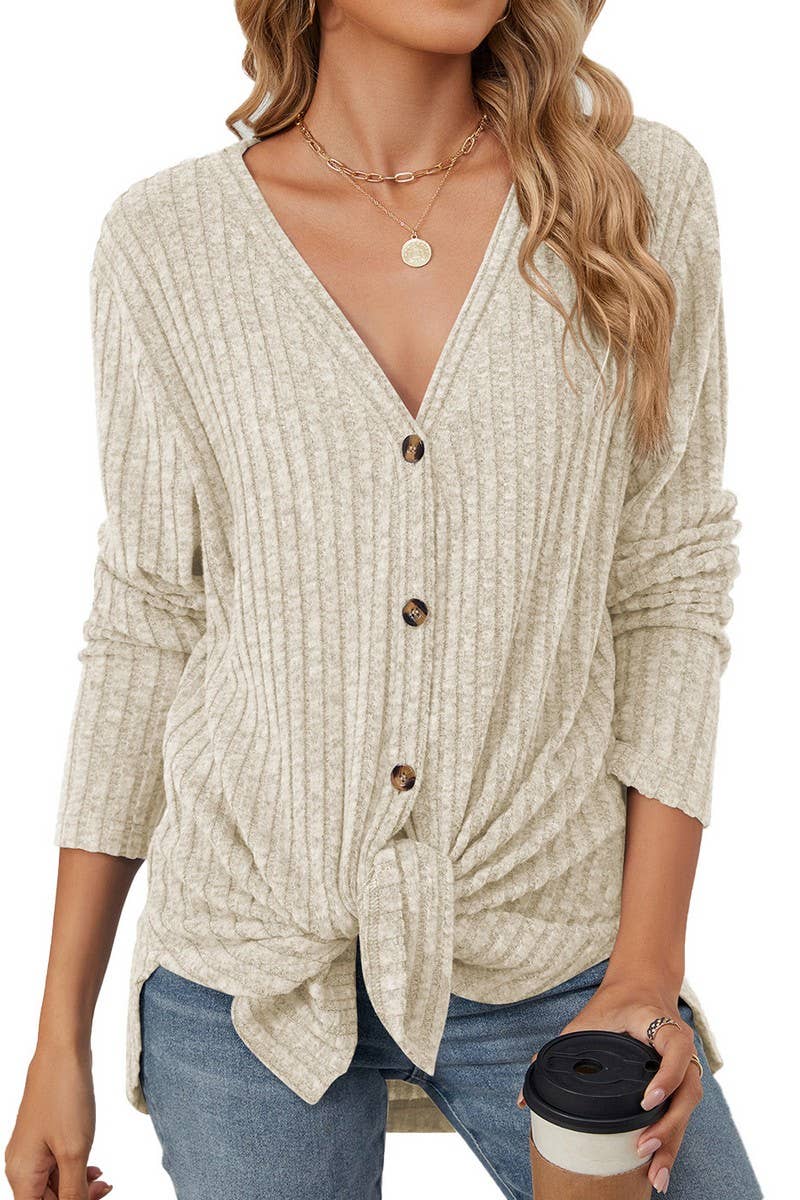 CWOCAL00864_SOLID BUTTON LONG SLEEVE CASUAL CARDIGAN