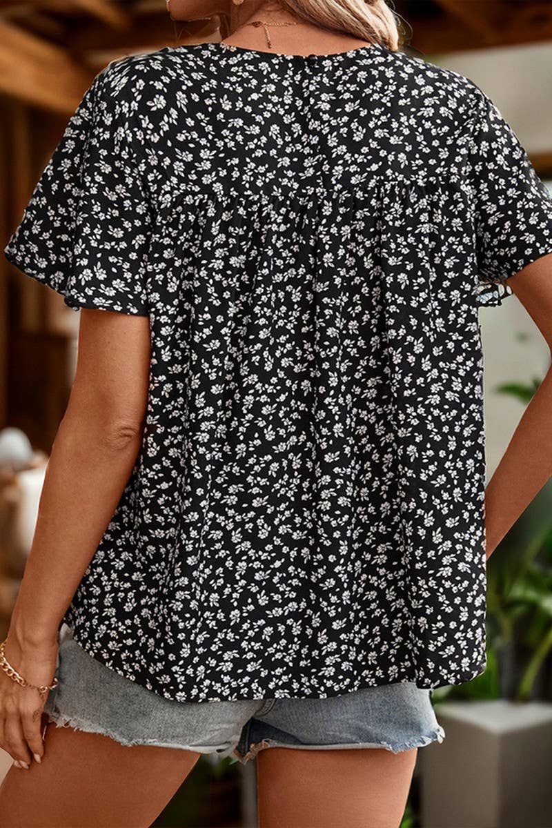 CWTBLSL0636_SUMMER FASHION LACE STITCHING ROUND NECK SHIRT