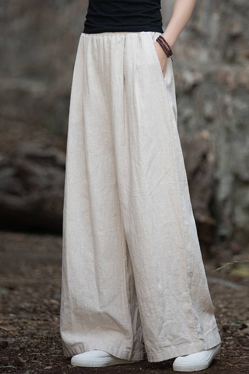 CWBLP1377_COTTON AND LINEN SAND-WASHED WIDE-LEG TROUSERS