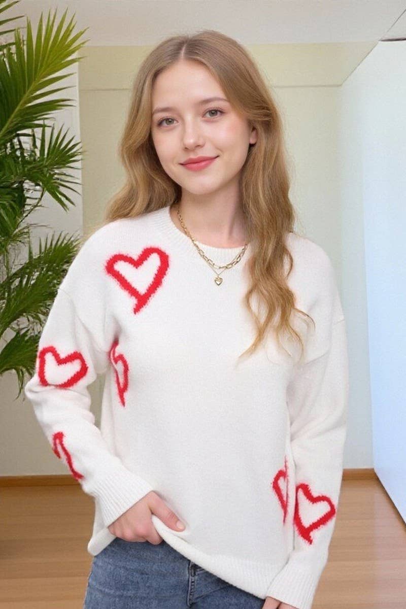 CWOSWL07587_HEART VALENTINE'S DAY CREW NECK PULLOVER SWEATER