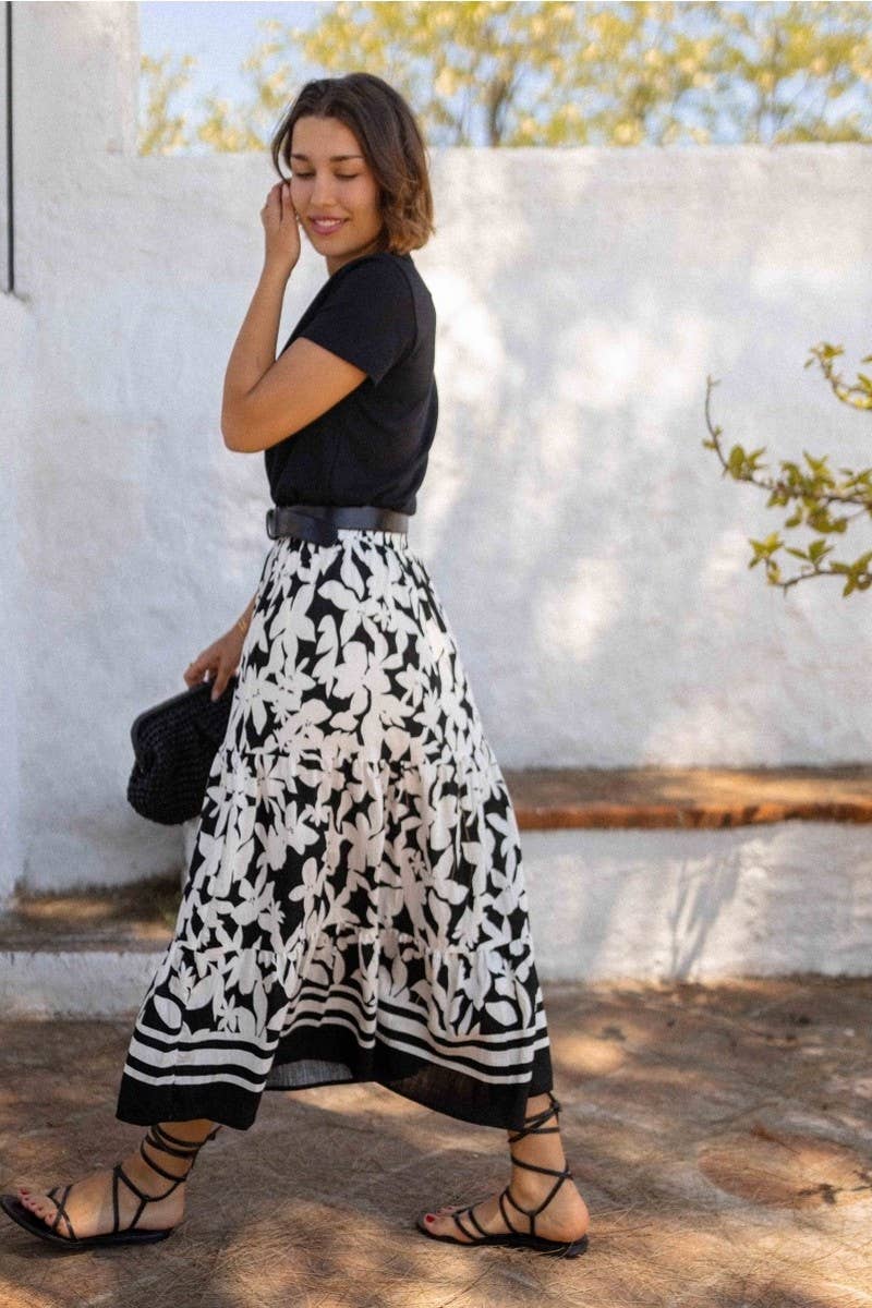 CWBLS0673_BOTANICAL PRINT FLOWY VACATION MAXI SKIRT