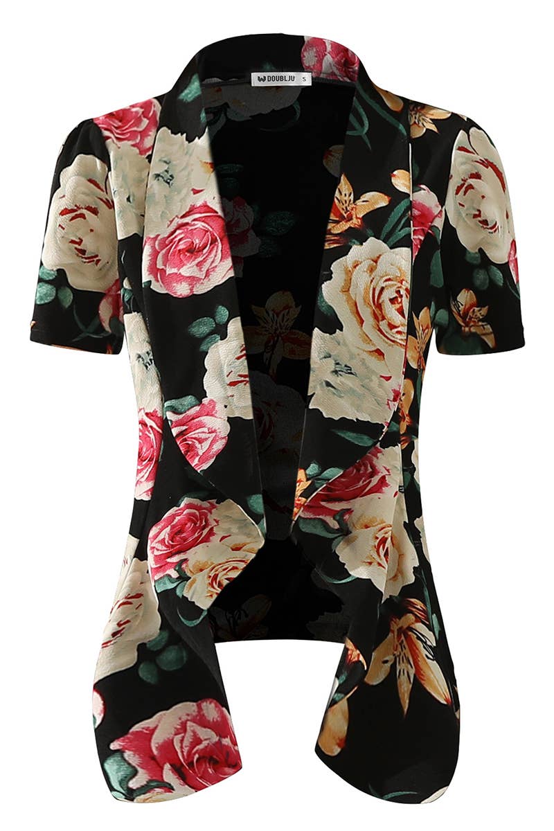 CWOBL095-P_Short Sleeve Open Front Draped Ruffles Blouses