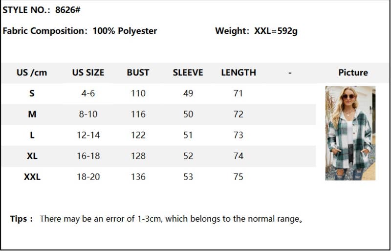 CWOCO1102_CASUAL LOOSE MID-LENGTH PLAID HOODED COAT