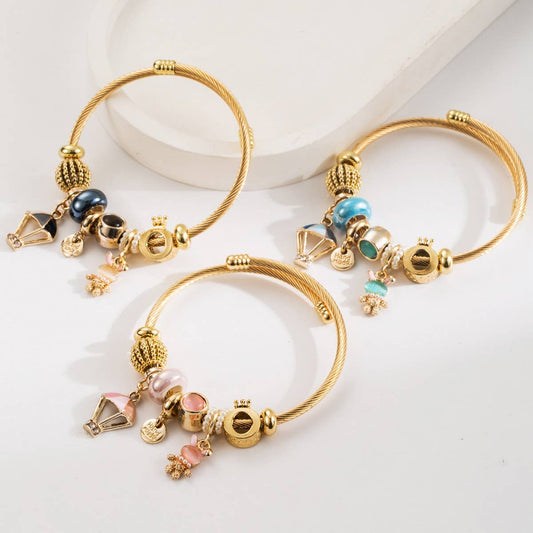 Rhinestone Balloon & Bunny Alloy Bracelet