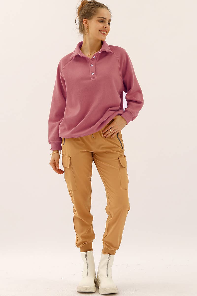 CWTTL906-P_PLUS SIZE BUTTON COLLAR RAGLAN SLEEVE SWEATSHIRT